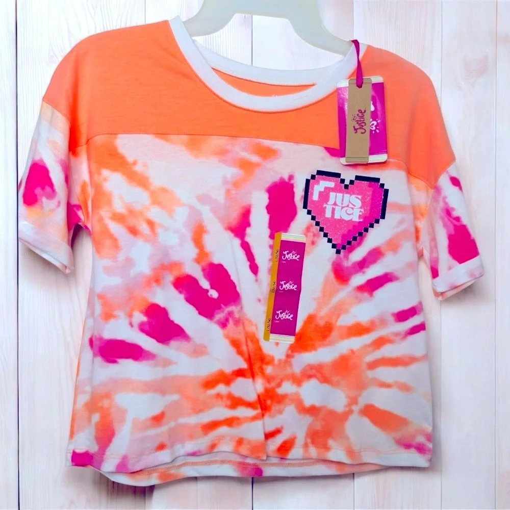 Justice Orange Pink Tie-Dye Short Sleeve Tee
